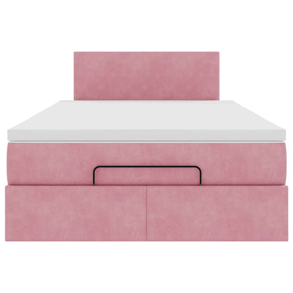 vidaXL Ottoman Bed with Mattress & LED Lights Pink 120x190 cm Velvet