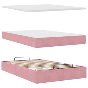 vidaXL Ottoman Bed with Mattress & LED Lights Pink 120x190 cm Velvet