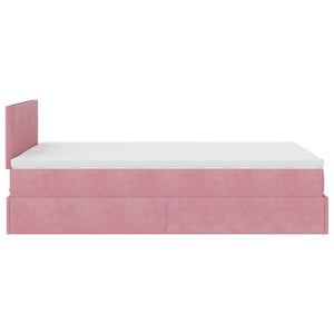 vidaXL Ottoman Bed with Mattress & LED Lights Pink 120x190 cm Velvet