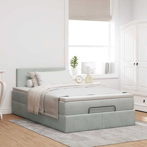 vidaXL Ottoman Bed with Mattress & LEDs Light Grey 120x200 cm Velvet