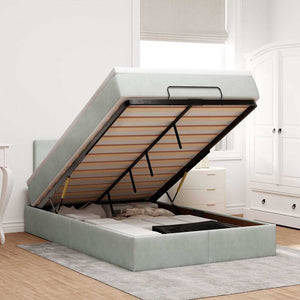vidaXL Ottoman Bed with Mattress & LEDs Light Grey 120x200 cm Velvet