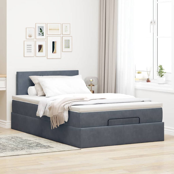 vidaXL Ottoman Bed with Mattress & LEDs Dark Grey 120x200 cm Velvet