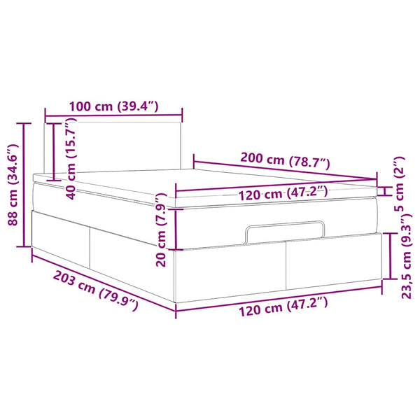 vidaXL Ottoman Bed with Mattress & LEDs Black 120x200 cm Velvet