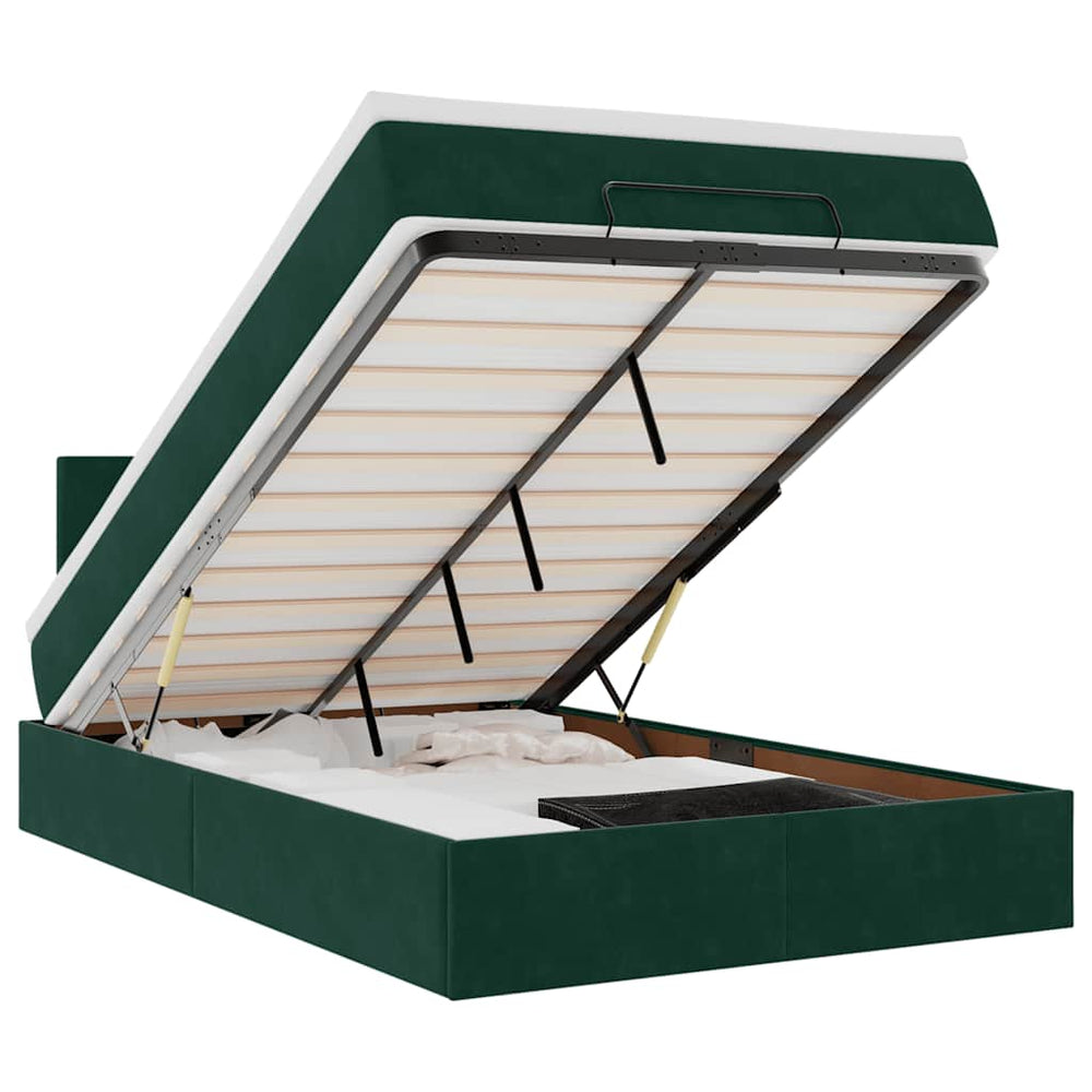 vidaXL Ottoman Bed with Mattress & LEDs Dark Green 120x200 cm Velvet