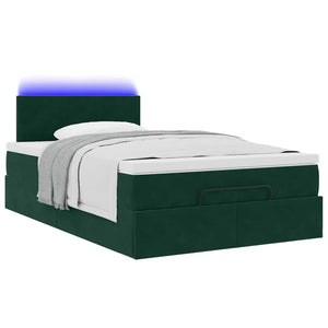 vidaXL Ottoman Bed with Mattress & LEDs Dark Green 120x200 cm Velvet