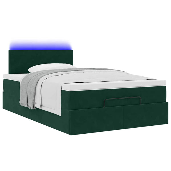 vidaXL Ottoman Bed with Mattress & LEDs Dark Green 120x200 cm Velvet