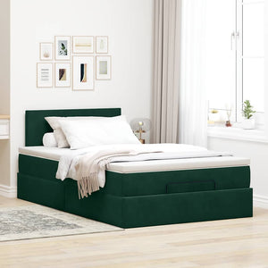 vidaXL Ottoman Bed with Mattress & LEDs Dark Green 120x200 cm Velvet