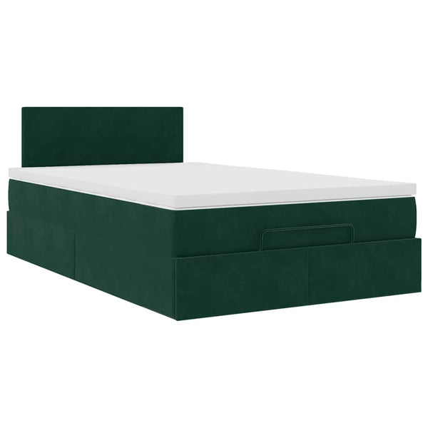 vidaXL Ottoman Bed with Mattress & LEDs Dark Green 120x200 cm Velvet