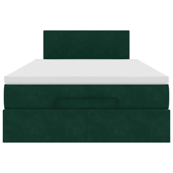 vidaXL Ottoman Bed with Mattress & LEDs Dark Green 120x200 cm Velvet