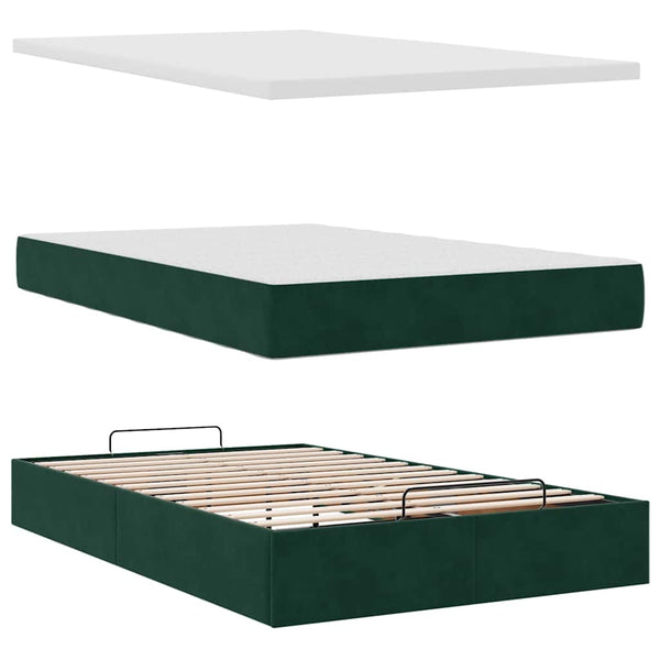 vidaXL Ottoman Bed with Mattress & LEDs Dark Green 120x200 cm Velvet