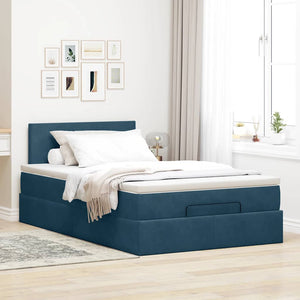 vidaXL Ottoman Bed with Mattress & LEDs Dark Blue 120x200 cm Velvet