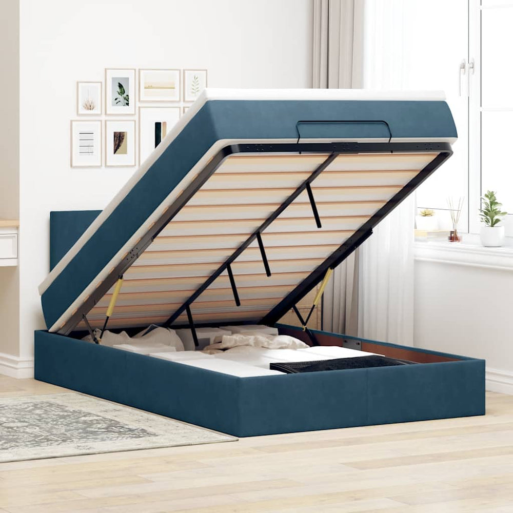 vidaXL Ottoman Bed with Mattress & LEDs Dark Blue 120x200 cm Velvet