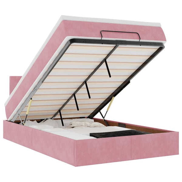 vidaXL Ottoman Bed with Mattress & LEDs Pink 120x200 cm Velvet