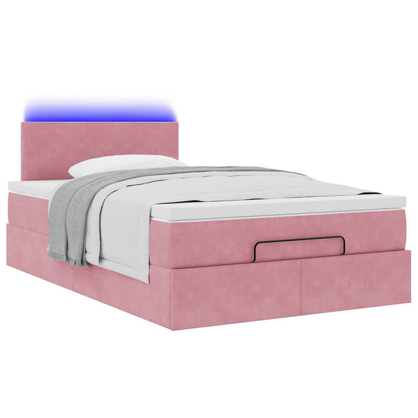 vidaXL Ottoman Bed with Mattress & LEDs Pink 120x200 cm Velvet