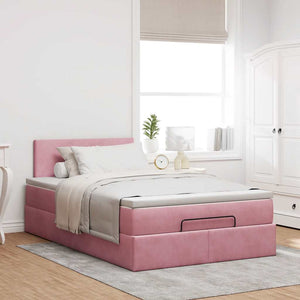 vidaXL Ottoman Bed with Mattress & LEDs Pink 120x200 cm Velvet