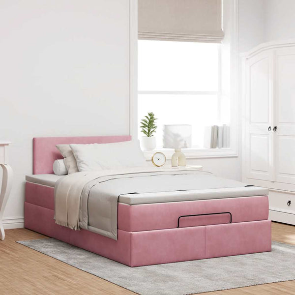 vidaXL Ottoman Bed with Mattress & LEDs Pink 120x200 cm Velvet