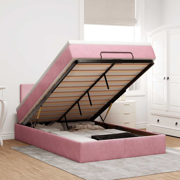 vidaXL Ottoman Bed with Mattress & LEDs Pink 120x200 cm Velvet