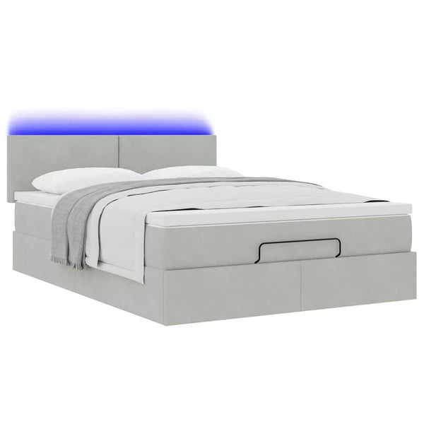 vidaXL Ottoman Bed with Mattress & LED Light Grey 140x190 cm Velvet