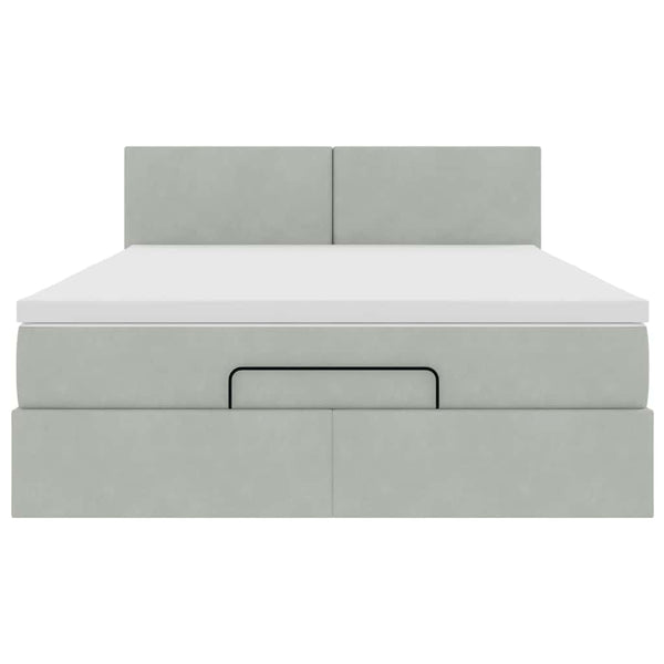 vidaXL Ottoman Bed with Mattress & LED Light Grey 140x190 cm Velvet