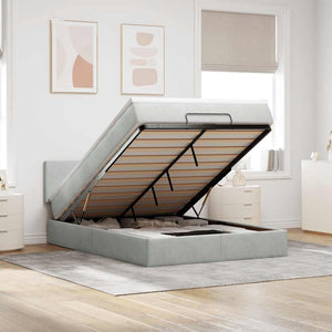 vidaXL Ottoman Bed with Mattress & LED Light Grey 140x190 cm Velvet