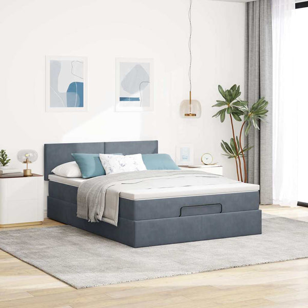 vidaXL Ottoman Bed with Mattress & LEDs Dark Grey 140x190 cm Velvet