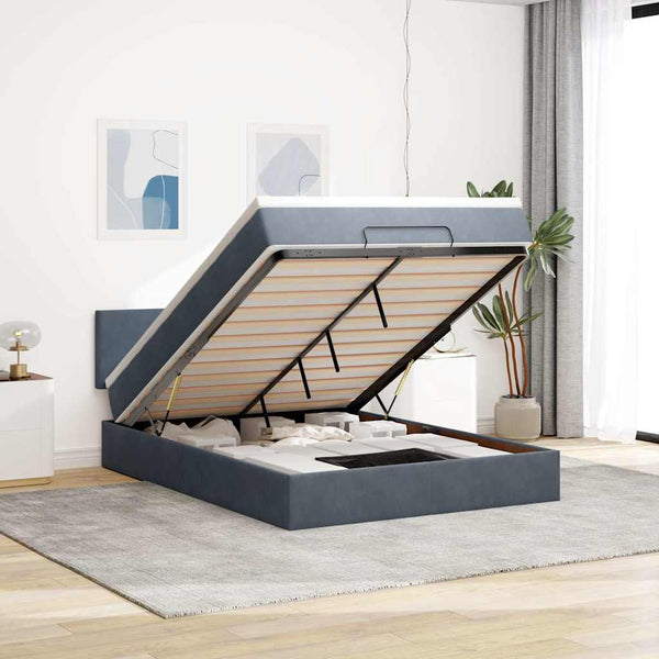 vidaXL Ottoman Bed with Mattress & LEDs Dark Grey 140x190 cm Velvet