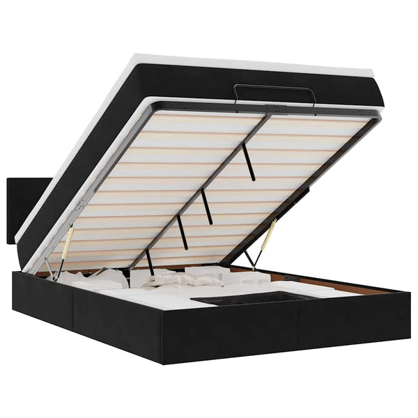 vidaXL Ottoman Bed with Mattress & LED Black 140x190 cm Velvet