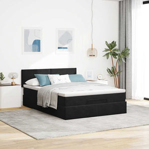 vidaXL Ottoman Bed with Mattress & LED Black 140x190 cm Velvet