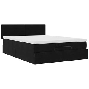 vidaXL Ottoman Bed with Mattress & LED Black 140x190 cm Velvet