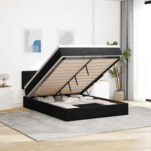 vidaXL Ottoman Bed with Mattress & LED Black 140x190 cm Velvet