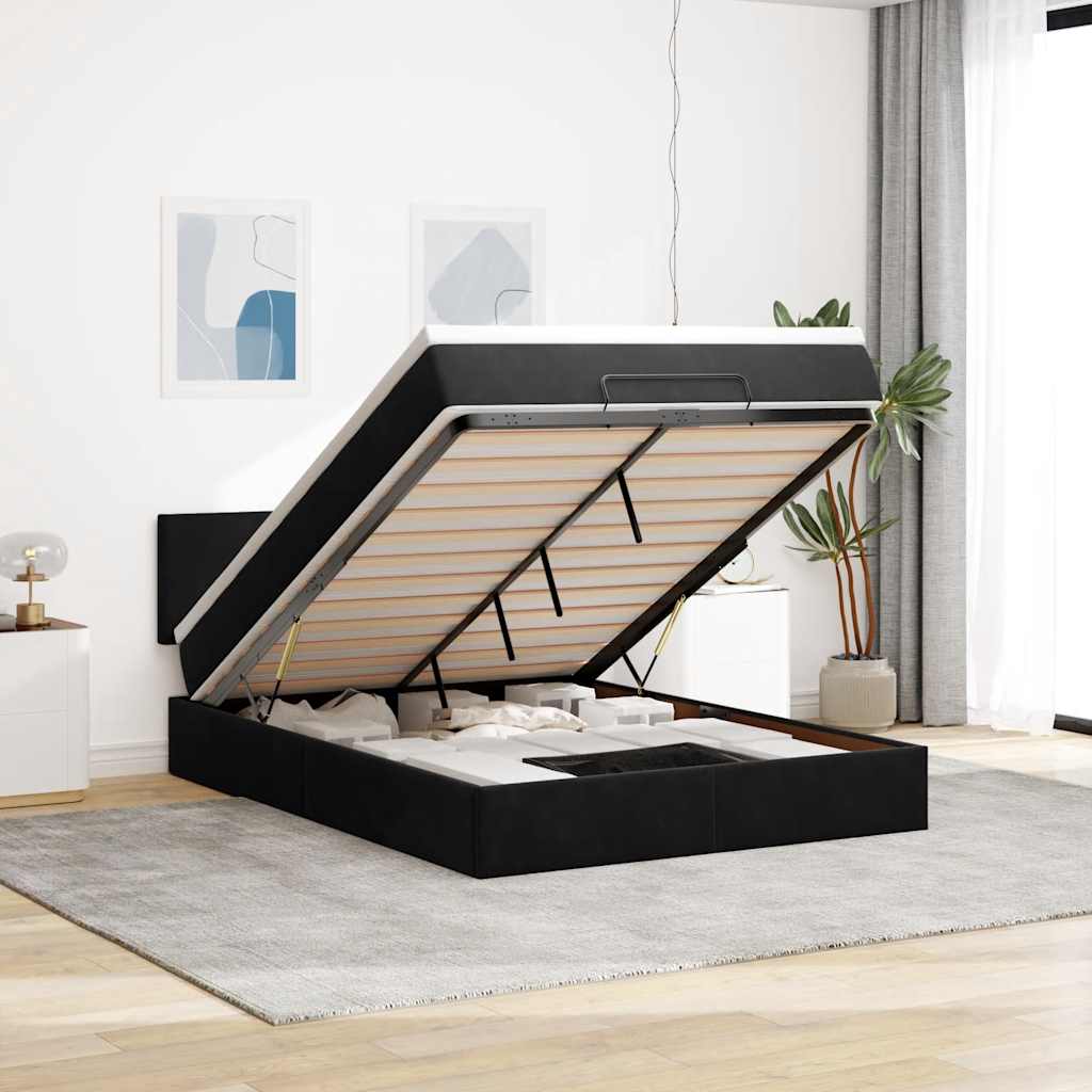 vidaXL Ottoman Bed with Mattress & LED Black 140x190 cm Velvet