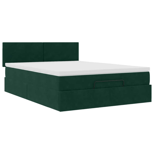 vidaXL Ottoman Bed with Mattress & LED Dark Green 140x190 cm Velvet