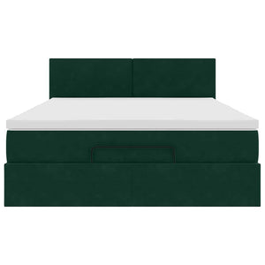 vidaXL Ottoman Bed with Mattress & LED Dark Green 140x190 cm Velvet
