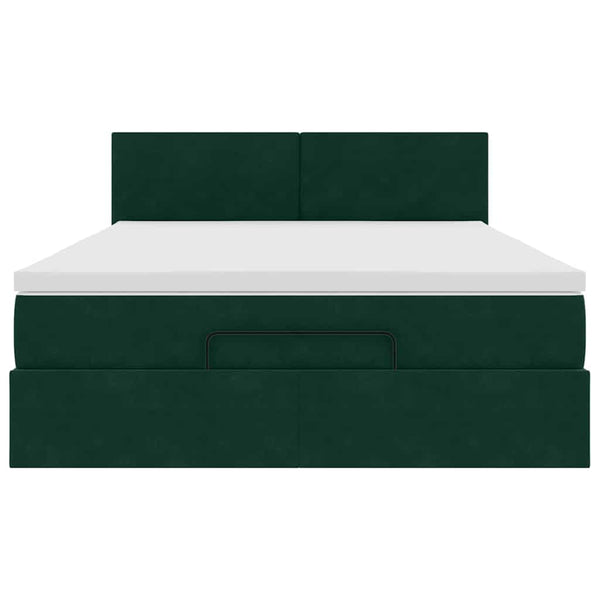 vidaXL Ottoman Bed with Mattress & LED Dark Green 140x190 cm Velvet