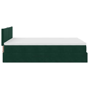 vidaXL Ottoman Bed with Mattress & LED Dark Green 140x190 cm Velvet