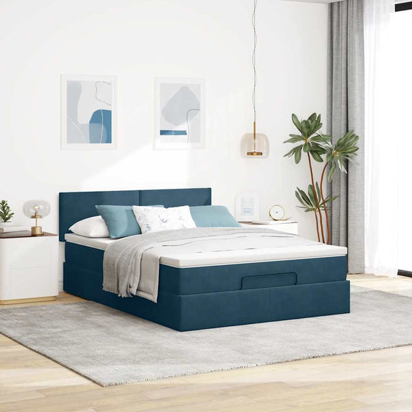 vidaXL Ottoman Bed with Mattress & LEDs Dark Blue 140x190 cm Velvet