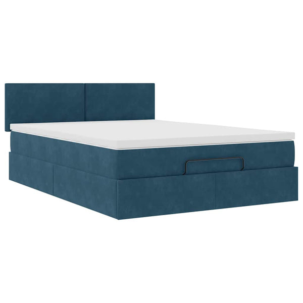 vidaXL Ottoman Bed with Mattress & LEDs Dark Blue 140x190 cm Velvet