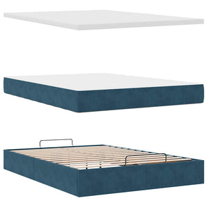 vidaXL Ottoman Bed with Mattress & LEDs Dark Blue 140x190 cm Velvet