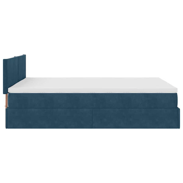 vidaXL Ottoman Bed with Mattress & LEDs Dark Blue 140x190 cm Velvet
