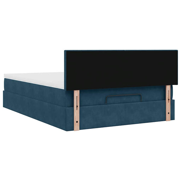 vidaXL Ottoman Bed with Mattress & LEDs Dark Blue 140x190 cm Velvet