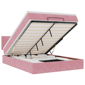 vidaXL Ottoman Bed with Mattress & LED Pink 140x190 cm Velvet