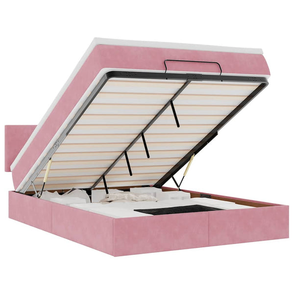 vidaXL Ottoman Bed with Mattress & LED Pink 140x190 cm Velvet