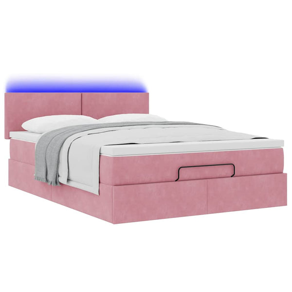 vidaXL Ottoman Bed with Mattress & LED Pink 140x190 cm Velvet