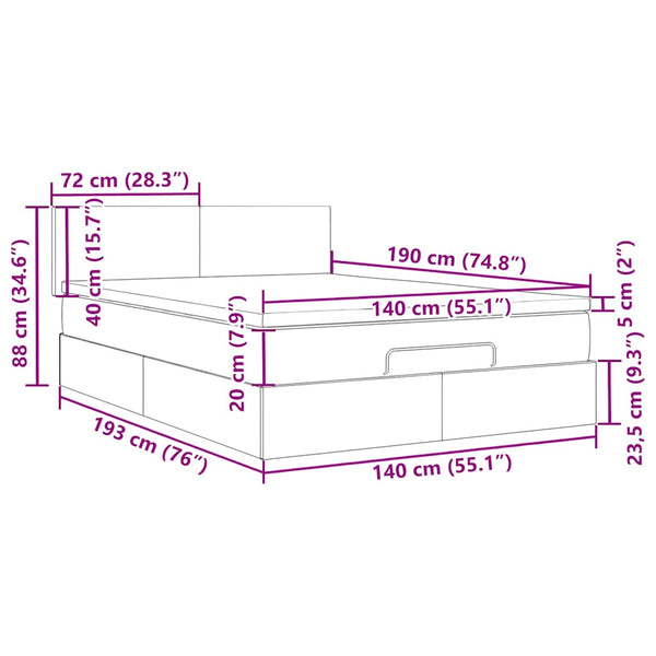 vidaXL Ottoman Bed with Mattress & LED Pink 140x190 cm Velvet