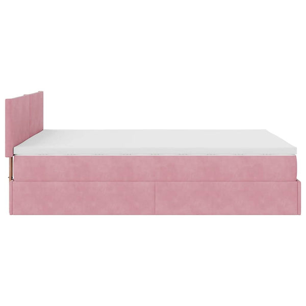 vidaXL Ottoman Bed with Mattress & LED Pink 140x190 cm Velvet