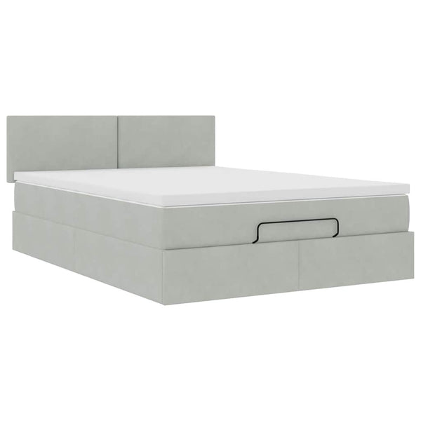 vidaXL Ottoman Bed with Mattress & LEDs Light Grey 140x200 cm Velvet