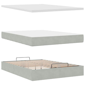 vidaXL Ottoman Bed with Mattress & LEDs Light Grey 140x200 cm Velvet
