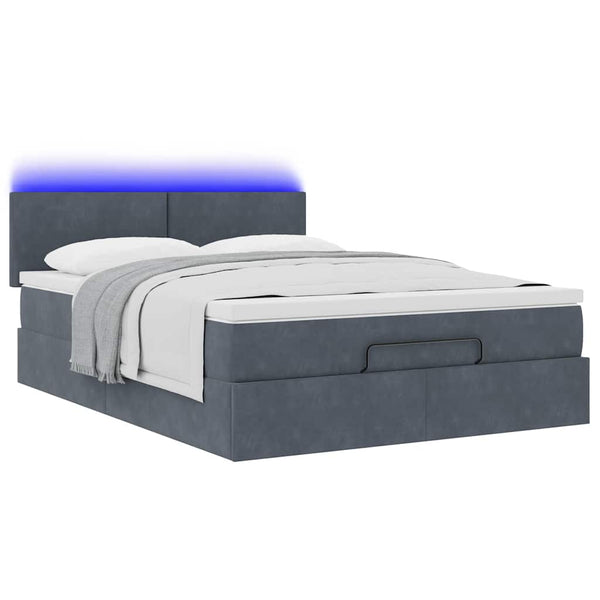 vidaXL Ottoman Bed with Mattress & LED Lights Dark Grey 140x200 cm Velvet