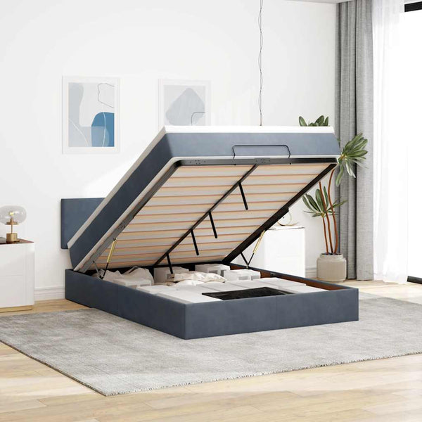 vidaXL Ottoman Bed with Mattress & LED Lights Dark Grey 140x200 cm Velvet