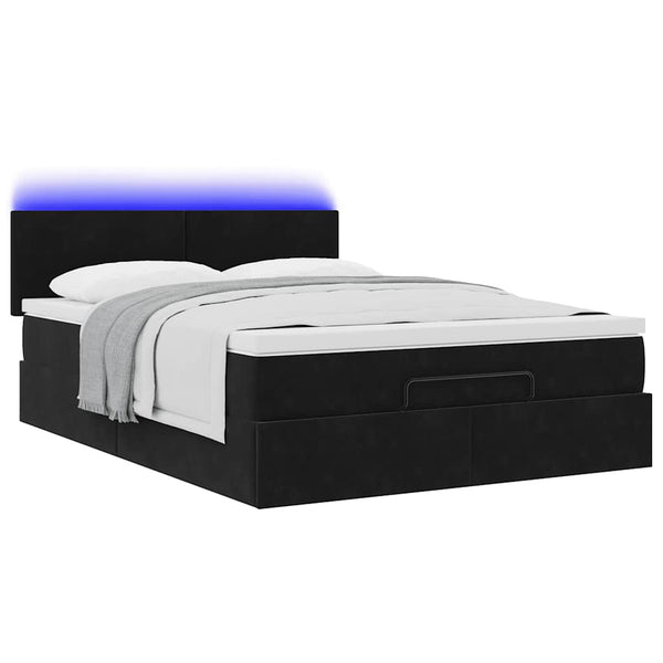 vidaXL Ottoman Bed with Mattress & LED Black 140x200 cm Velvet
